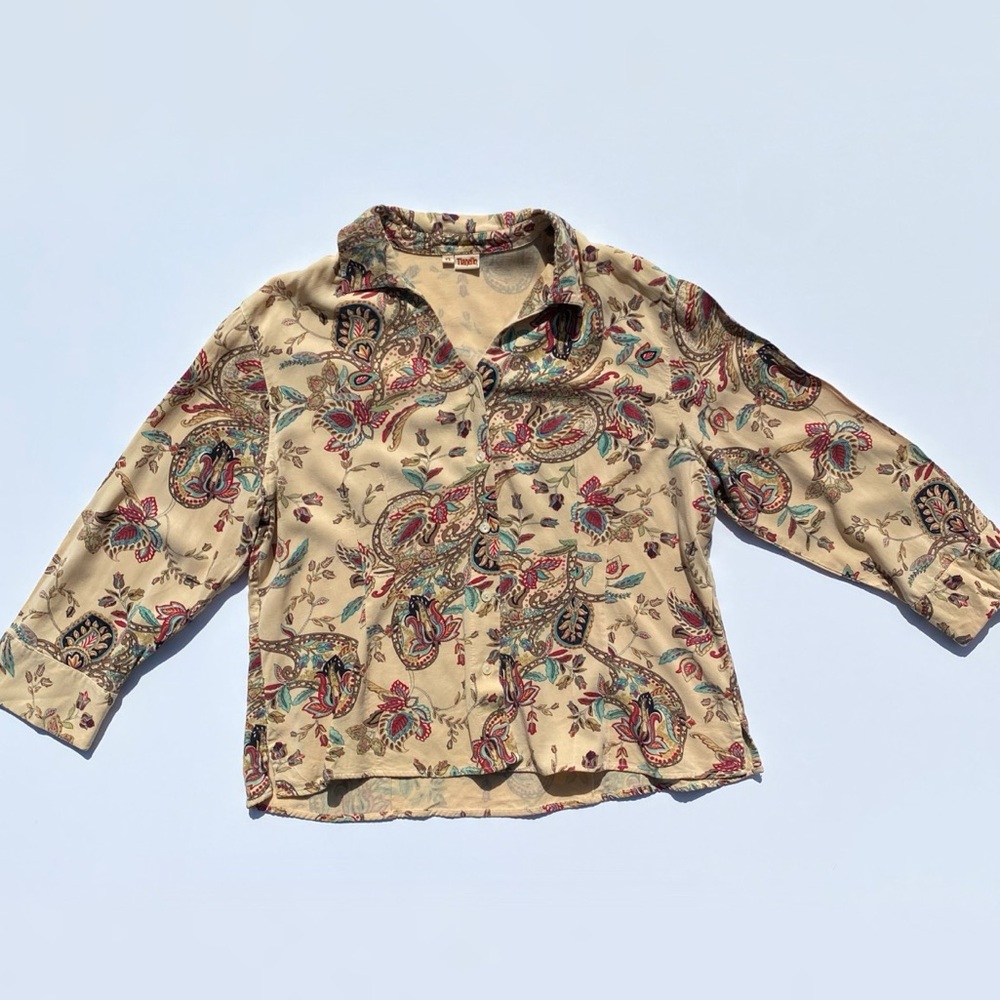 Tianello Paisley Print Button Up Western Long Sleeve Top Women's XL Boho Cowgirl